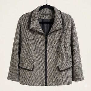 Lafayette 148 New York Wool Cashmere Camel Hair Zip Up Jacket Size 12 Tweed